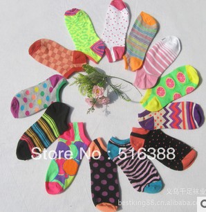 fashion women ankle socks with many colors and pattern free shipping