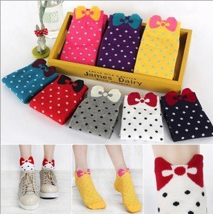 Free shipping! 10 pair Fashion Cute bow  Duantong  candy colored Short sock lady socks