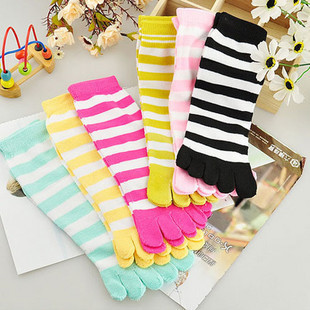 free shipping 100% cotton socks multicolour stripe toe socks points toe socks breathable anti-odor