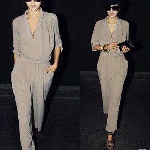 Free shipping,2011 fashion women's chiffon Haroun pants condole jumpsuits ,grey,retail
