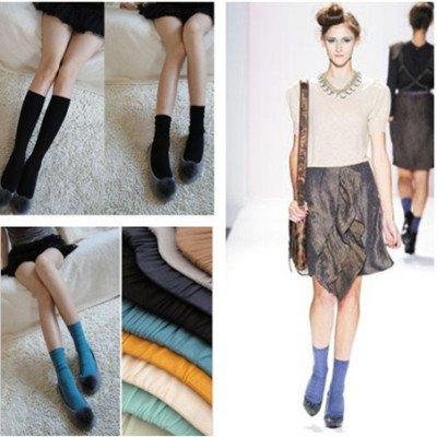 Free Shipping 2012 Fashion Roll Top Ankle High Cotton Candy Color Wrinkle Socks Stocking