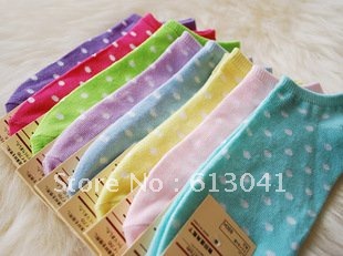 FREE SHIPPING!  2012 high quality Newest Women Cute Pure Candy Color Dot Short Sock/boat socks(Random Color)