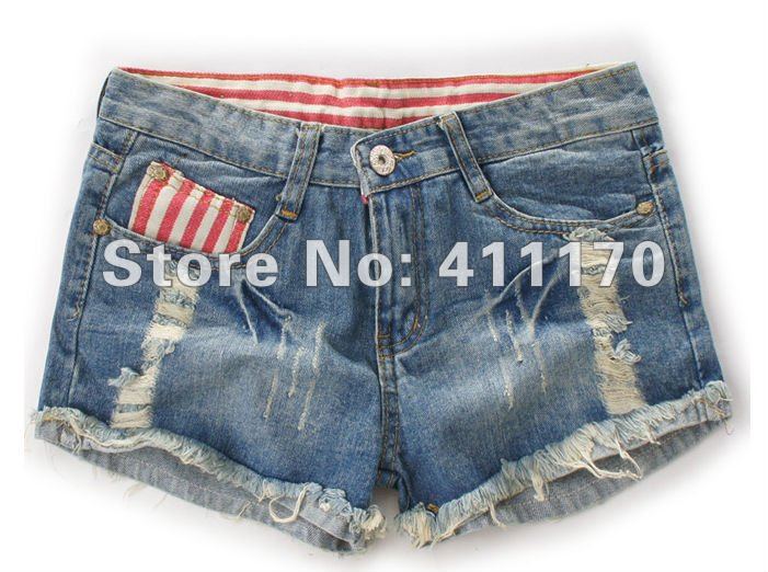 Free shipping 2012 Hotsale Summer Jeans Short Women  ,Striped Zipper Fly Fashion