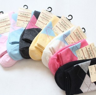 Free Shipping!  2012 plaid 100% cotton multicolor sockings high quality socks women 10 colors socks for ladies
