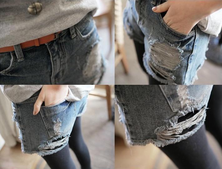 Free Shipping  2013 autumn women's all-match casual denim shorts personality hole jeans boot cut jeans I500