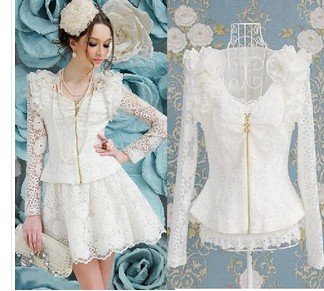 Free shipping 2013 Brand new stylish women sweet heart lace jackets wtih flowers,  ladies fashion coat ourwear Color white