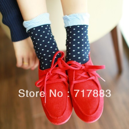 FREE SHIPPING 2013 fashion fine stripe polka dot women's 100% cotton sock,Hot sale sports casual socks,10pairs/lot