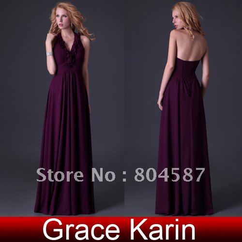 Free shipping!! 2013 GK Stock Halter bridesmaid Gown Prom Ball Formal Evening Dress,graduation dresses 8 Size,CL3435