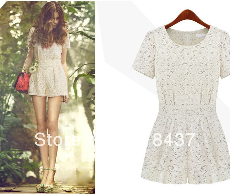 Free shipping  2013  good quality new fashion  women's elegant lace short  rompers  Korean style,WF1003
