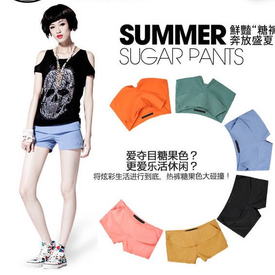 Free Shipping 2013 new arrival fashion candy colors womens summer shorts special zipper fly design ladies shorts