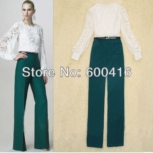 Free  Shipping 2013 New Arrival Hollow out Long Sleeve Floral Jumpsuits for women 130206YB04