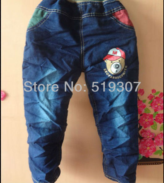 Free Shipping 2013 New Fashion Causal Spring/ Autumn Kids Denim Pant Bear Carton Letter Purplish Blue (4PCS/LOT) Jean Wholesale