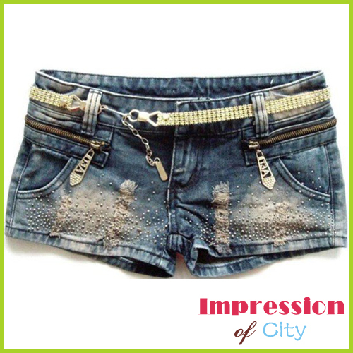 Free Shipping 2013 Zipper Paillette Ornament Pockets Shorts for Summer Free Size Denim Shorts Women 3201