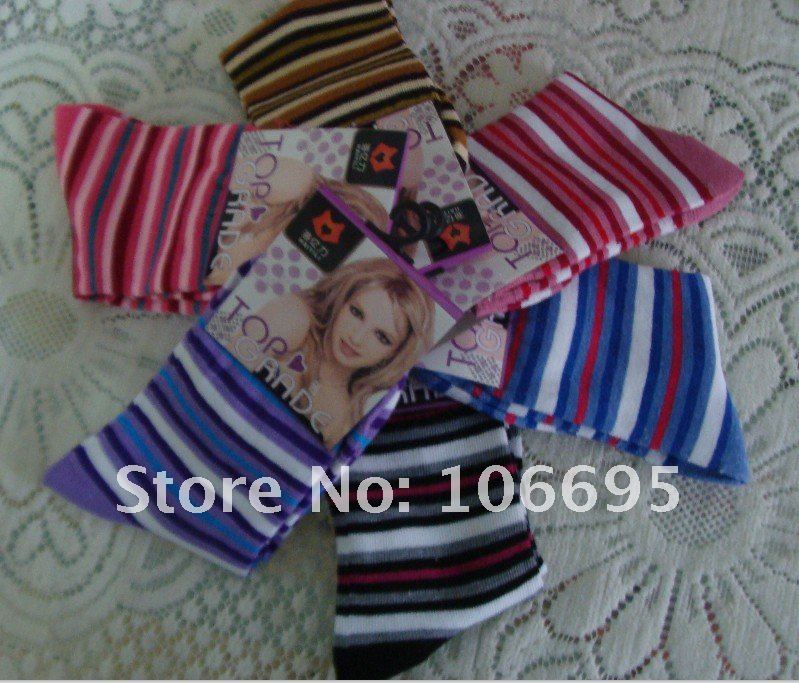 Free shipping 6 pairs / lot  Bamboo fiber socks /women's socks striped  Mix colors