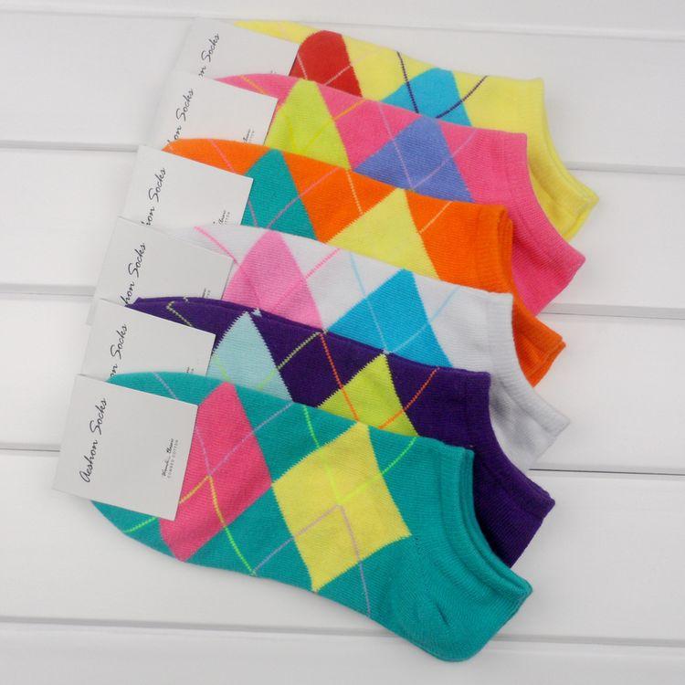 Free Shipping(60pairs/lot) New Cotton fashionable women argyle low cut sock ankle socks