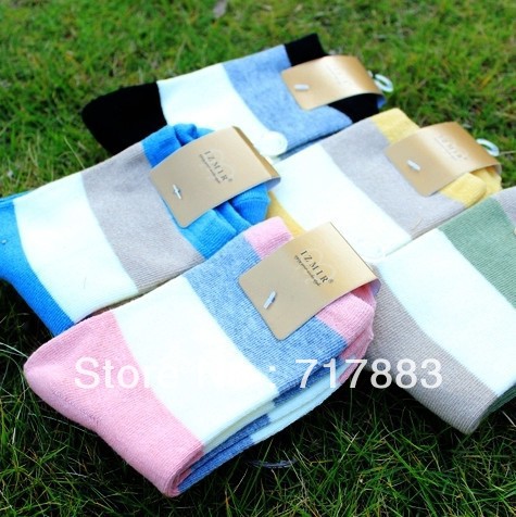 FREE SHIPPING A268 all-match women's 100% stripe cotton sock knee stocking,2013 hot sale fashion socks,6pairs/lot