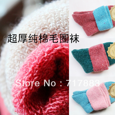 FREE SHIPPING A345 candy solid color roll up thickening female 100% cotton sock towel loop pile socks,2013 HOT SALE,6pairs/lot