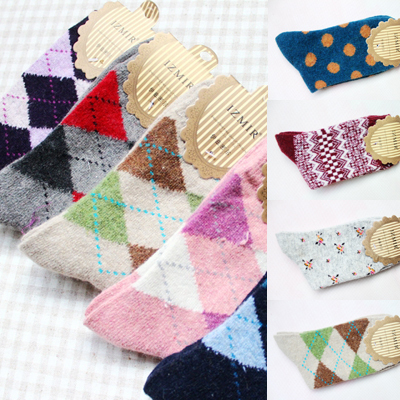 Free Shipping A346 Polka Dots Plaid Rose 10 pairs/lot Thickening 100% Cotton Socks Rabbit Wool Socks Women's Socks Wholesale
