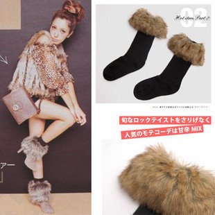 Free shipping Angora fur cuffed snow fashion socks Pi Caowa tube socks