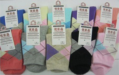 Free Shipping Autumn Women Socks, Colorful Fashion Cotton Plaid Sock, Green Grey Pink Red Khaki Black Blue Purple White S128