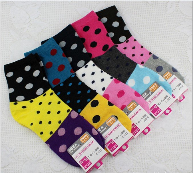 Free shipping big dot mix small dot lovely fashion design 5candy colors for women sock wholesale