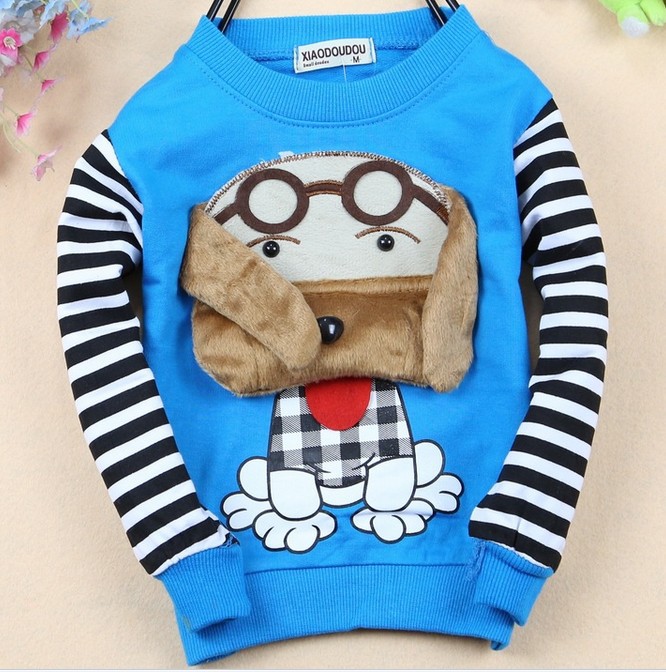 free shipping children cothing Big ears Pug Puppy Cartoon show Bar sleeves Cotton kids T-shirt little dog children T-shirt