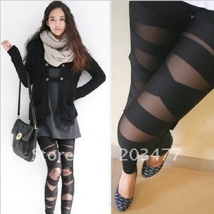 Free Shipping Cross straps legging gauze ankle silk length trousers patchwork stockings retail&wholesale