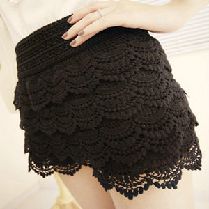 free shipping east ou High waist multi-layer lace cutout crochet  solid color sexy safety shorts Wholesale and retail