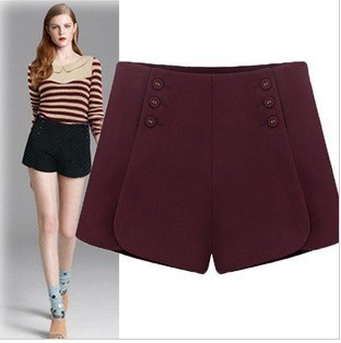 Free shipping Europe star style great type version button decoration slim wool shorts/ lady breeches