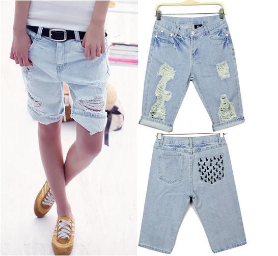 Free shipping,Fashion Wornout Hot Pants,Lady Wash Denim High-waist ShortsA706