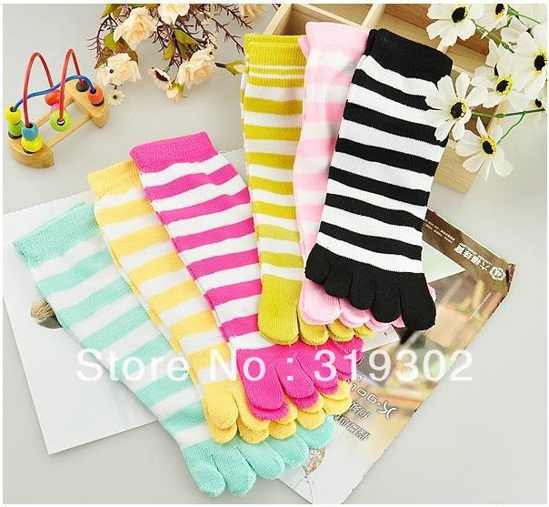 Free Shipping Five fingers toe socks women's cotton stockings anti-barbiers toe socks stripe patterns promotional gifts