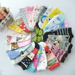 free shipping hot sale high quality 7pcs/lot weekly socks ladies' socks bowknot handmade cute cartoon short socks women cheap