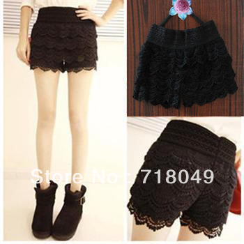 Free Shipping - Korean Fashion Womens Sweet Cute Crochet Tiered Lace Shorts Skorts Short Pants