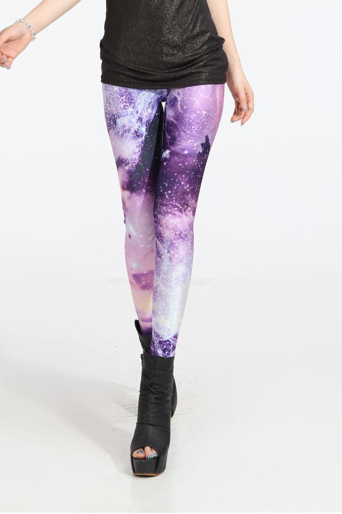 Free Shipping light purple galaxy print women's legging 79085