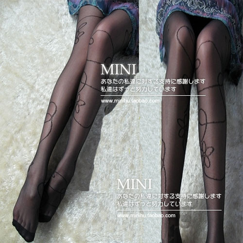 free shipping Line flower abstract thin stockings Black sexy pantyhose xw022