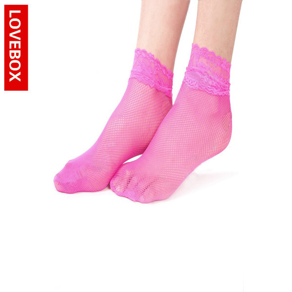 Free shipping Lovebox female fashion lace decoration short socks rose pink ankle socks thin autumn and winter cute socks