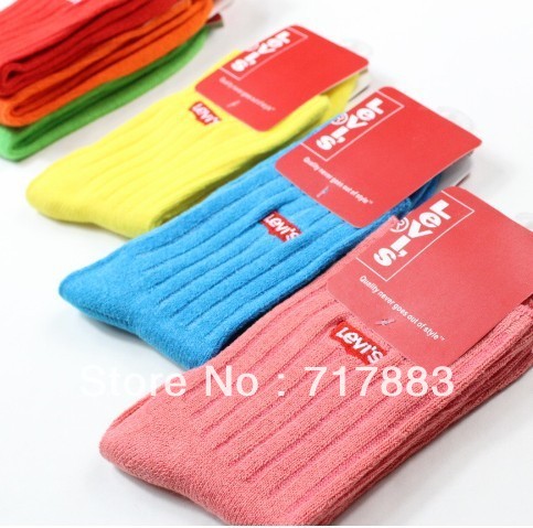 FREE SHIPPING multicolour 100% thickening cotton sock solid color sports women's knee-high socks,2013 HOT SALE,6pairs/lot