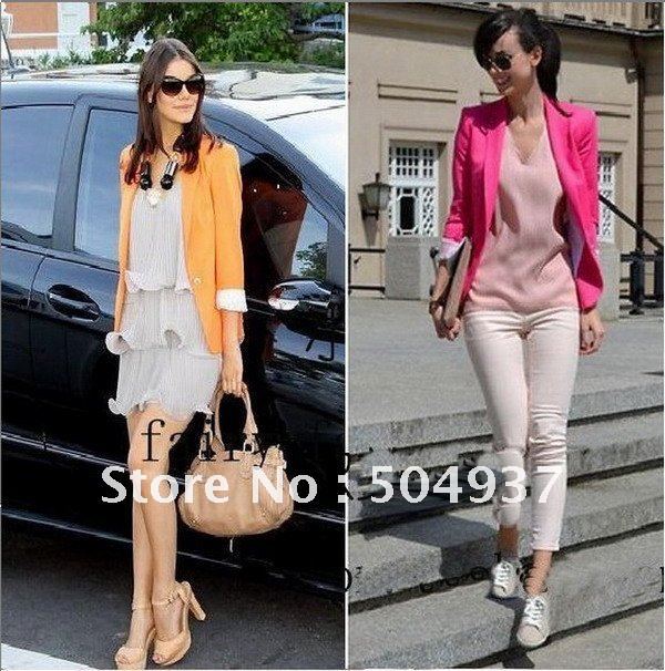 Free shipping New Fashion Coat,Candy Colored suit,Lady Blazer Casual Suit/Vintage Jacket Stripe Lining+4 Colour Mixed Order