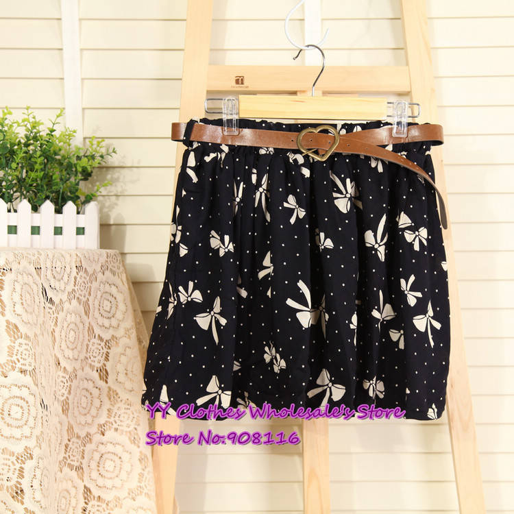 Free shipping,New spring and summer ladies skirts 2013 Korean Fashion retro sweet Floral Chiffon skirts with belt,1pcs/lot,X2964