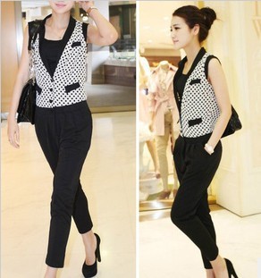 Free shipping New Summer style regular dot pockets Jumpsuits&Rompers big size available B87-15-022