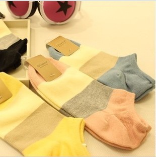 Free Shipping patchwork striped ankle cotton sock for women 10 pairs/Lot multi color