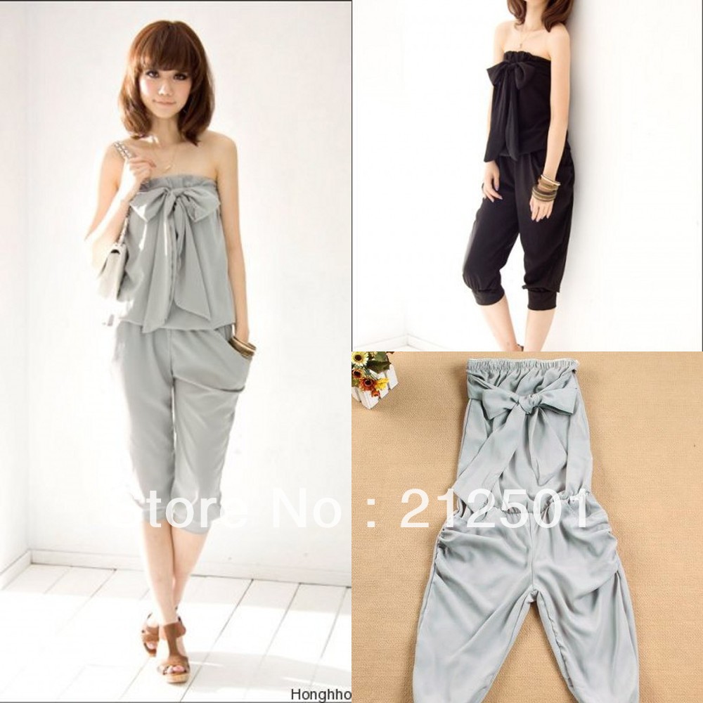 Free shipping Sexy jumpsuit lady's dress strapless women dress  stretch pants bow pant  2356