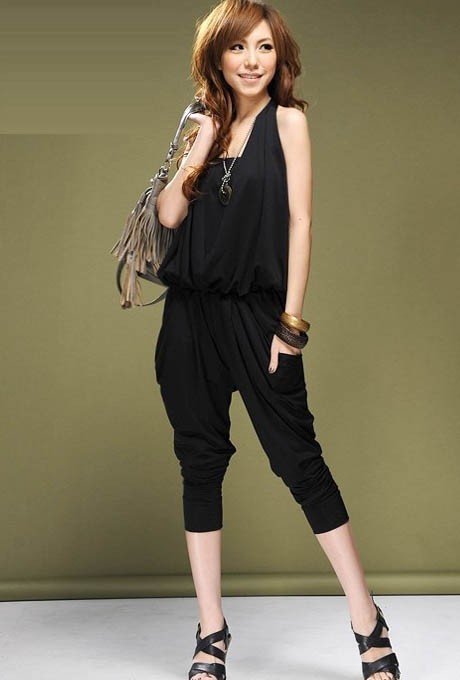 Free shipping sleeveless Elastic fashion jumpsuit women Black/gray wholesale and retail