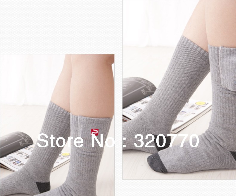 Free shipping Support Power Battery Winter Electric Rapid Heating Soft Socks Warm Cotton Spandex Sock For Toes Grey Color