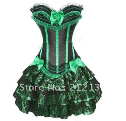 Free Shipping W3301-5-2Green Apple Burlesque Corset with Mini Skirt