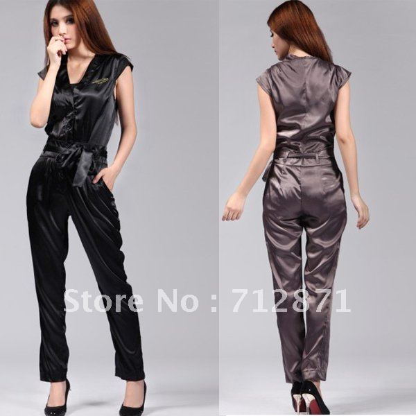 Free shipping wholesale 2012 new arrival black/ coffee V-neckline jump suits