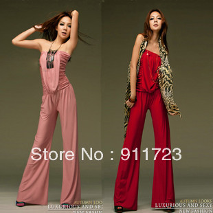 free shipping wholesale 2013 newest coming ladies Trendy Jumpsuit/Women's Casual Plus Size Tube Top Dress Pants
