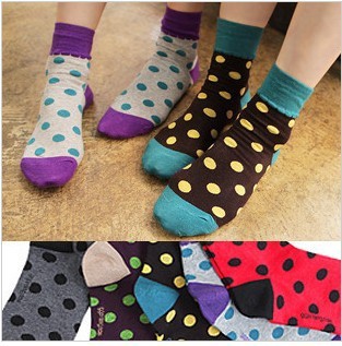 Free Shipping Wholesales Korea Cute Candy Color Dot Spell Color Cartoon Socks Ladies Socks FC12092