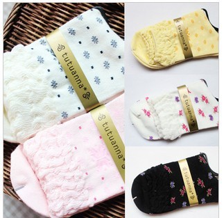 Free Shipping Wholesales Korea Cute Lace  Ladies Cotton Socks FC12244