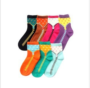 Free Shipping Wholesales New Arrival Korea Cute Personality Creative Zipper Wavelet Point Cotton Ladies Socks FC12217